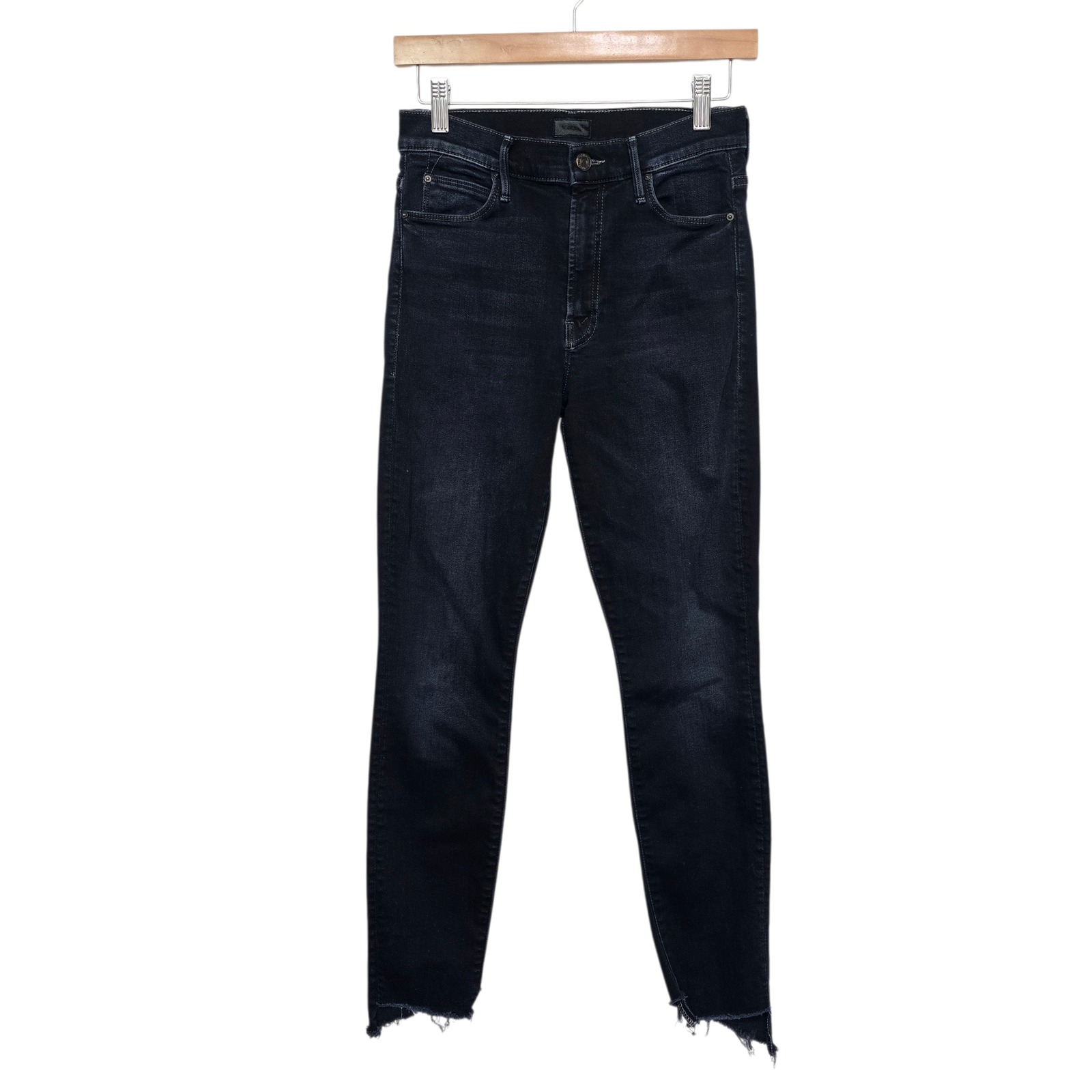 Mother The Dwellers Zip High Waisted Skinny Jeans Dark Wash Raw Hem Women's 27